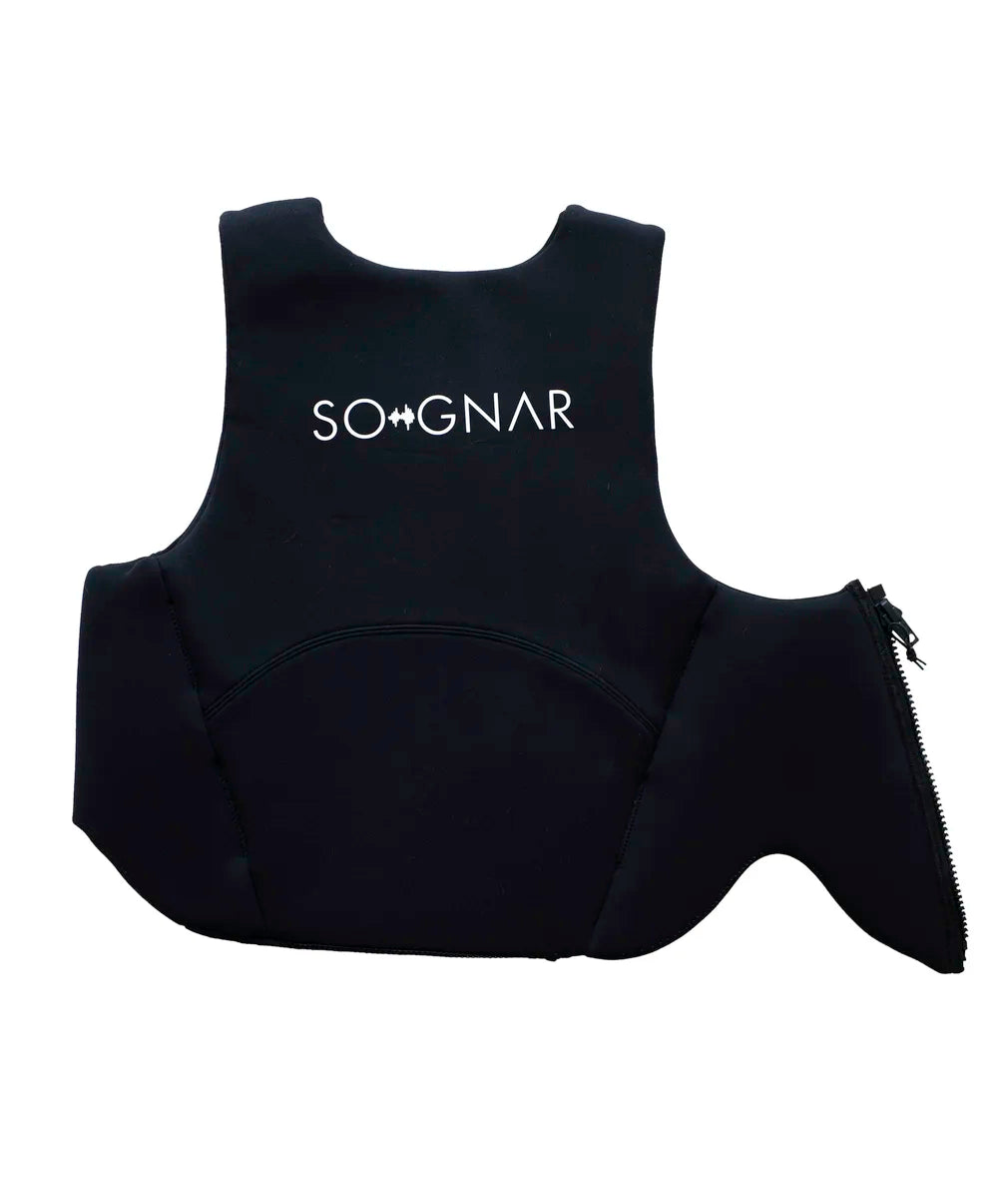 Black vest with 'SOOGNAR' logo on a white background